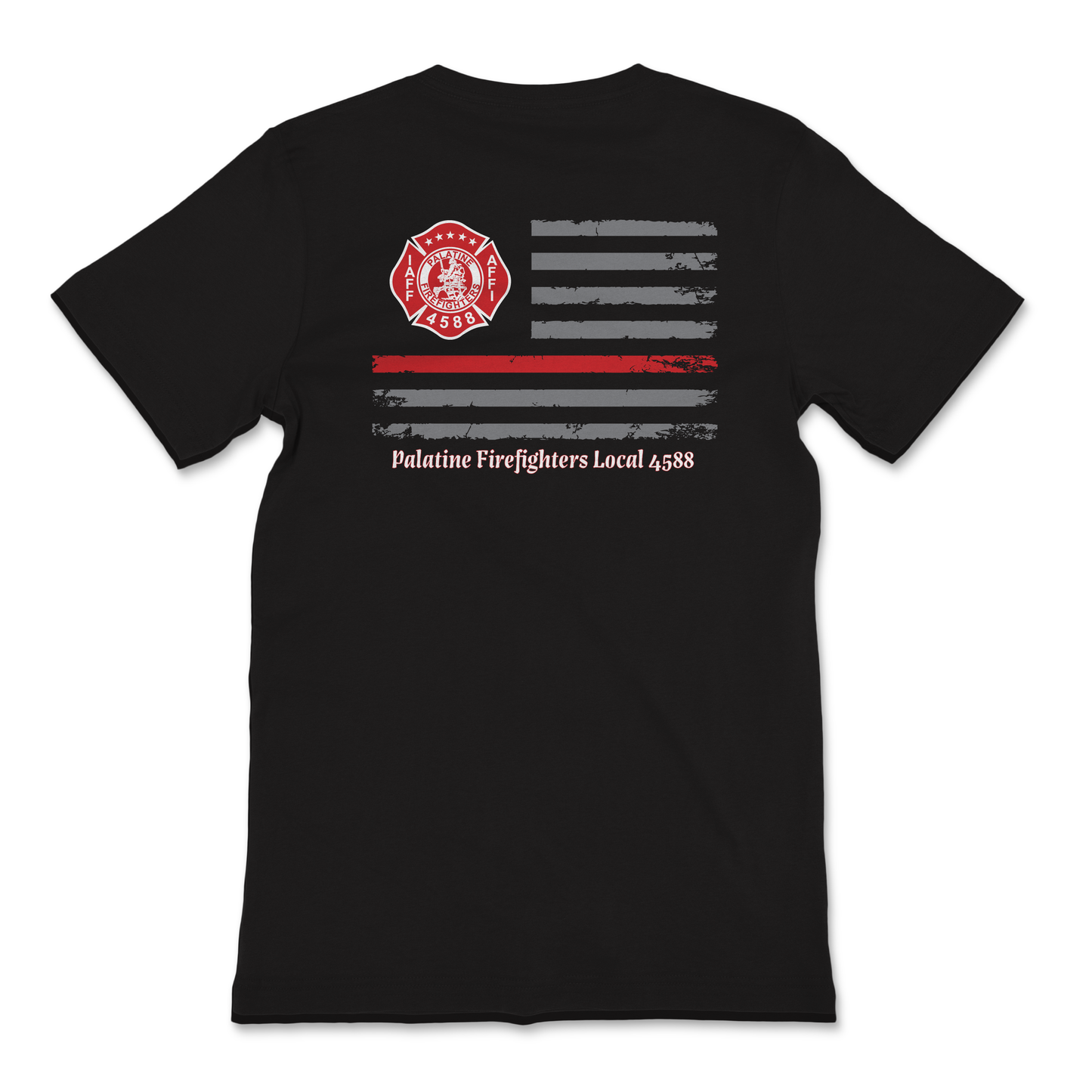 Palatine Firefighters Local 4588 T-Shirt with flag logo on back