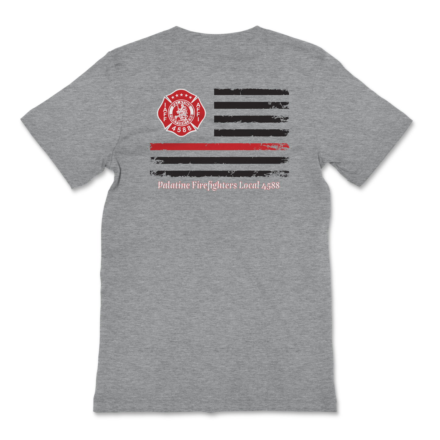 Palatine Firefighters Local 4588 T-Shirt with flag logo on back