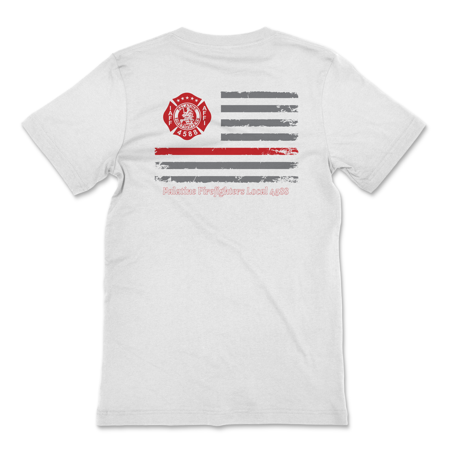 Palatine Firefighters Local 4588 T-Shirt with flag logo on back