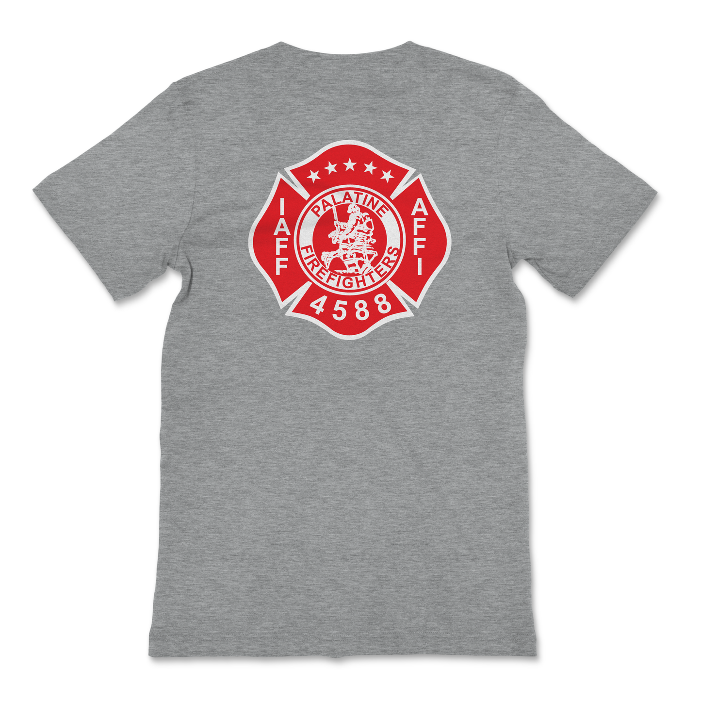 Palatine Firefighters Local 4588 T-Shirt with maltese logo on back