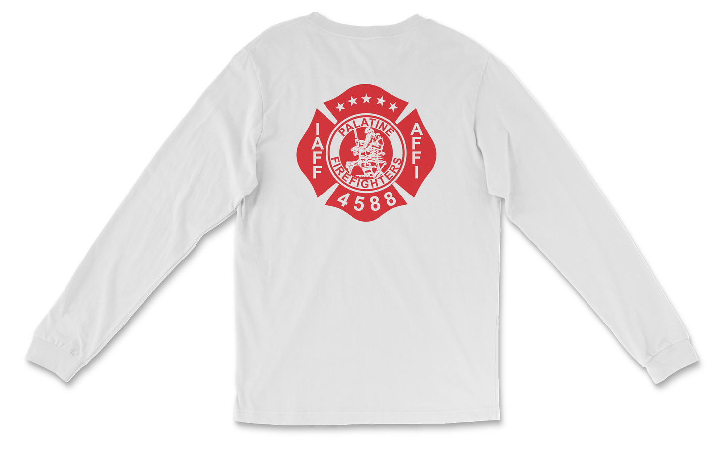 Palatine Firefighters Local 4588 Long Sleeve T-Shirt with maltese logo on back