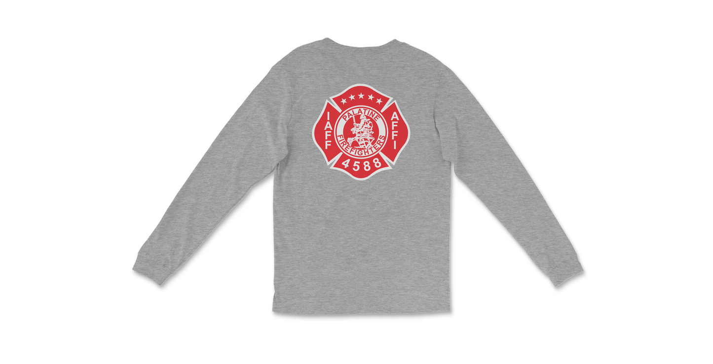 Palatine Firefighters Local 4588 Long Sleeve T-Shirt with maltese logo on back