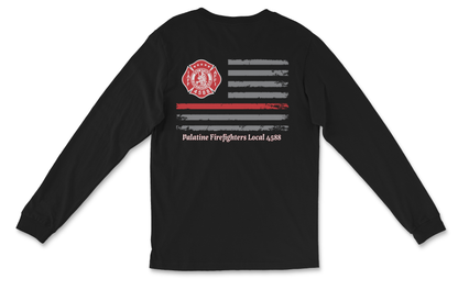 Palatine Firefighters Local 4588 Long Sleeve T-Shirt with flag logo on back