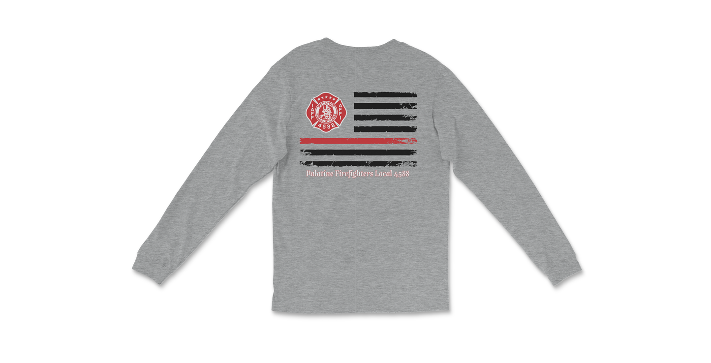 Palatine Firefighters Local 4588 Long Sleeve T-Shirt with flag logo on back