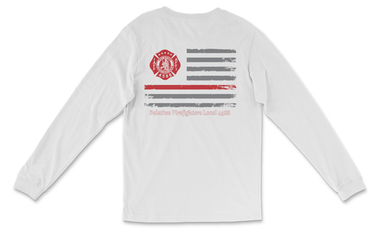 Palatine Firefighters Local 4588 Long Sleeve T-Shirt with flag logo on back