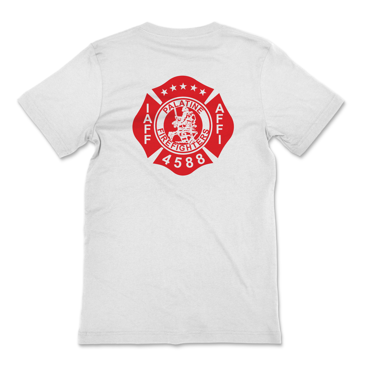 Palatine Firefighters Local 4588 T-Shirt with maltese logo on back